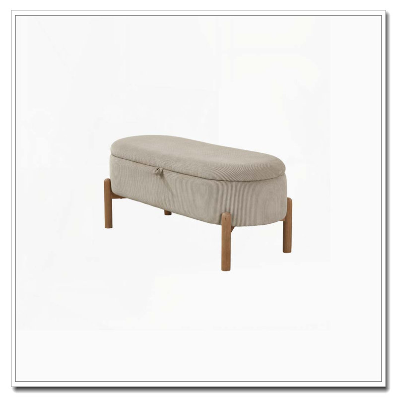 Banc de rangement relevable avec velours côtelé taupe et pieds naturels