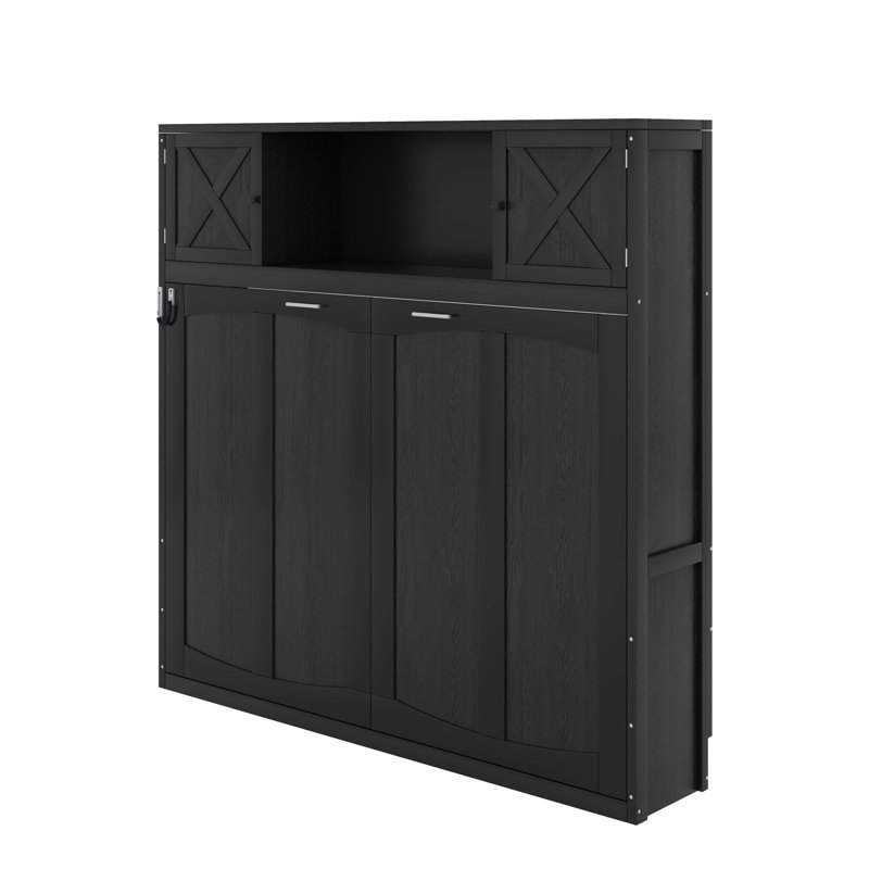 Lit escamotable double avec armoires de rangement, Full, Black