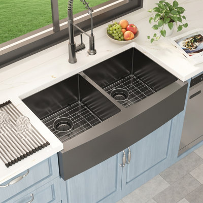 33" L x 21" W Farmhouse Double Bowl 50/50 Kitchen Sink 16 Gauge Stainless Steel Kitchen Sink