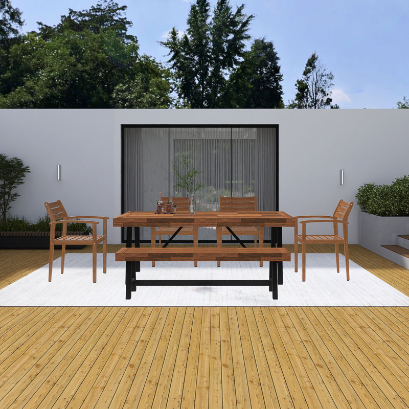 7-Pieces Acacia Wood Patio Dining Set With Removable Cushions