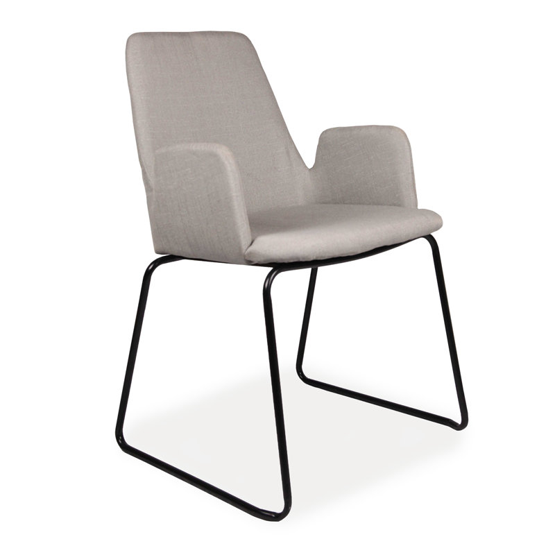 2 Keeter Upholstered Armchair With Black Metal Legs, Light Grey