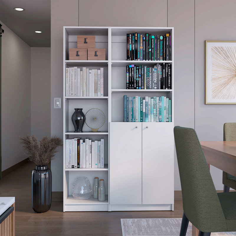 Ensemble de bibliothèque 2 pièces 2 pièces, 42 po de largeur avec 8 tablettes et armoire à double porte, ensemble de salon