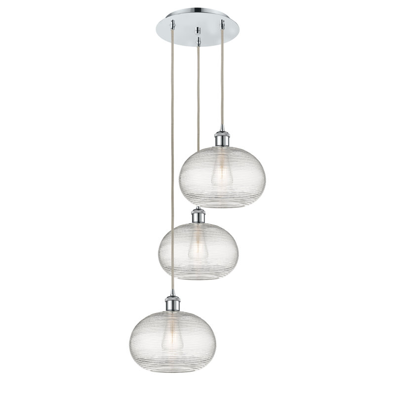 Luminaire suspendu grappe 3 lumières Larrick, H 29,25 po x l 16,5 po x P 16,5 po, Transparent Ithaca, Chrome poli
