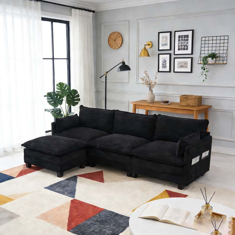 Canapé modulaire surdimensionné avec repose-pieds mobile, Noir