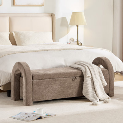 U-Shaped Curved Arm Chenille Storage Bench