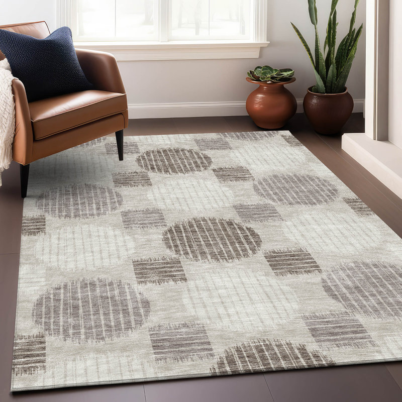 Premium Machine Washable Prisco Beige Rug, Rectangle 3' x 5'