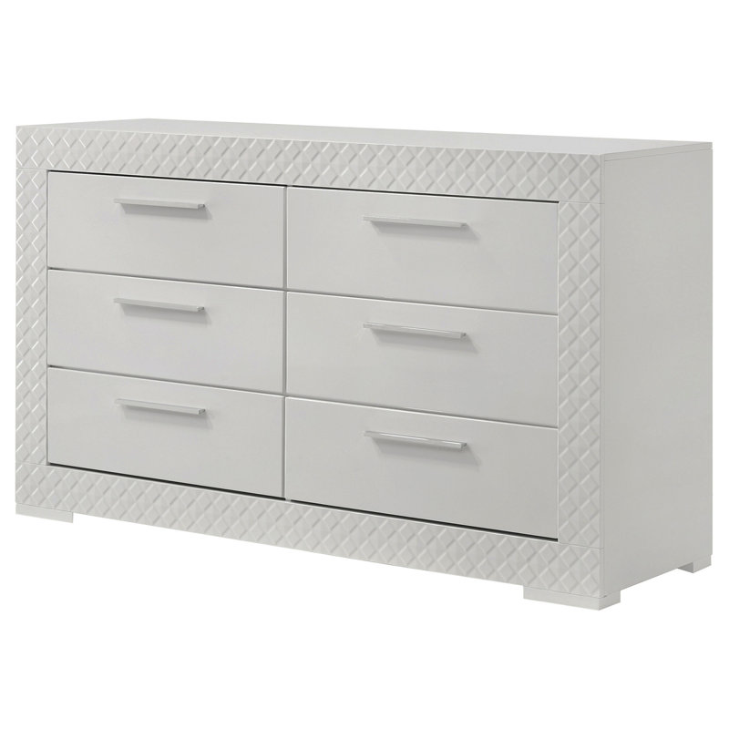 Commode 6 tiroirs Pierce, Blanc brillant