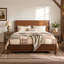 Lit plateforme en bois de style Mid-Century avec tête de lit tapissier en polyuréthane, sans sommier-23068394-23068399