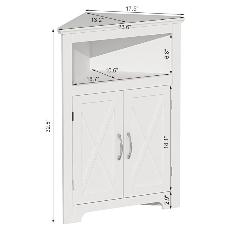 Corner Storage Cabinet, Small Corner Cabinet With Barn Door Design And Adjustable Shelf, Home Space Saver For Living Room, Bathroom, Kitchen, Bedroom