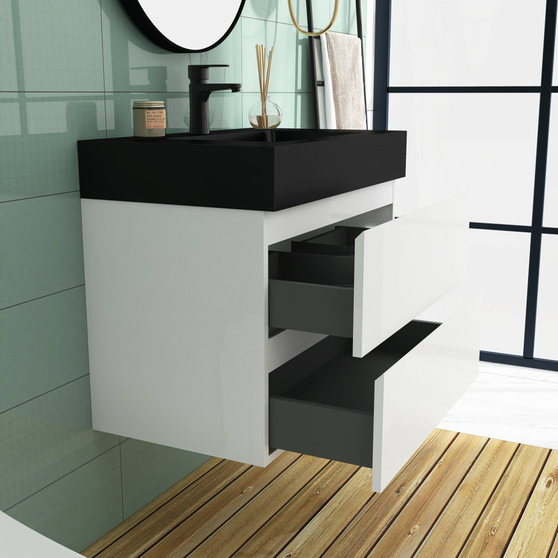 30'' Bathroom Vanity with Top, Black, Walnut, 25" H x 30" W x 18" D