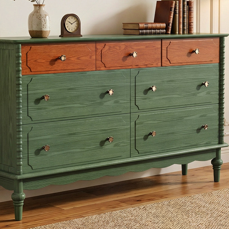 Buffet décoratif rétro en bois massif vert, 62.99