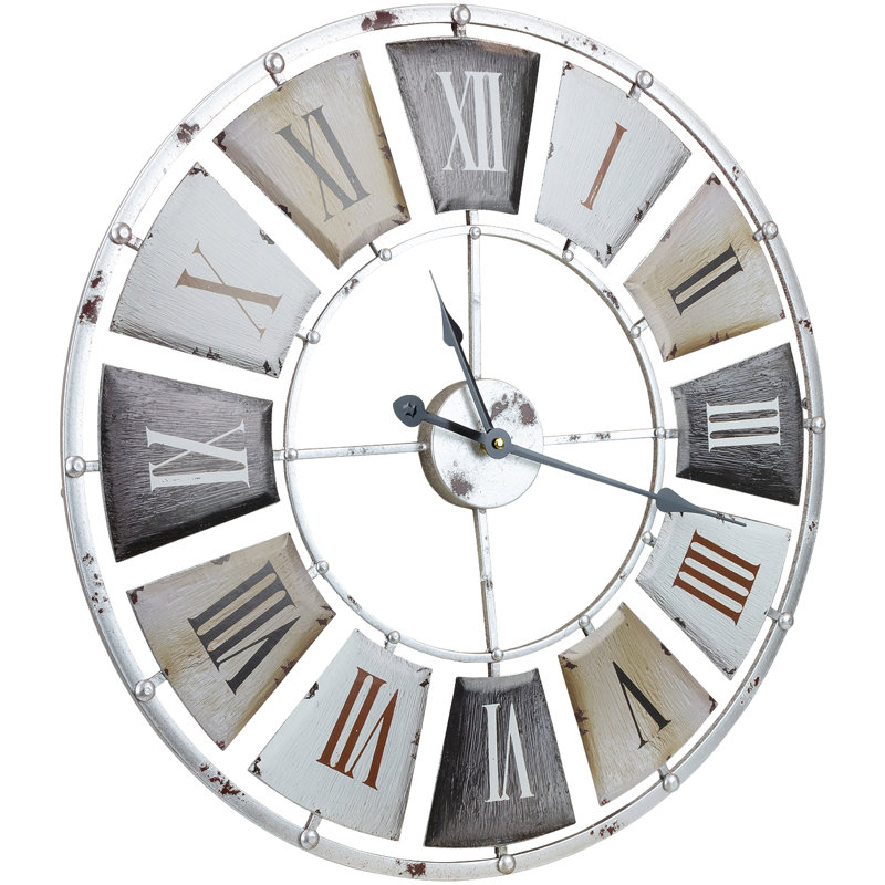 Vintage Industrial 24" Round Metal and Wood Wall Clock