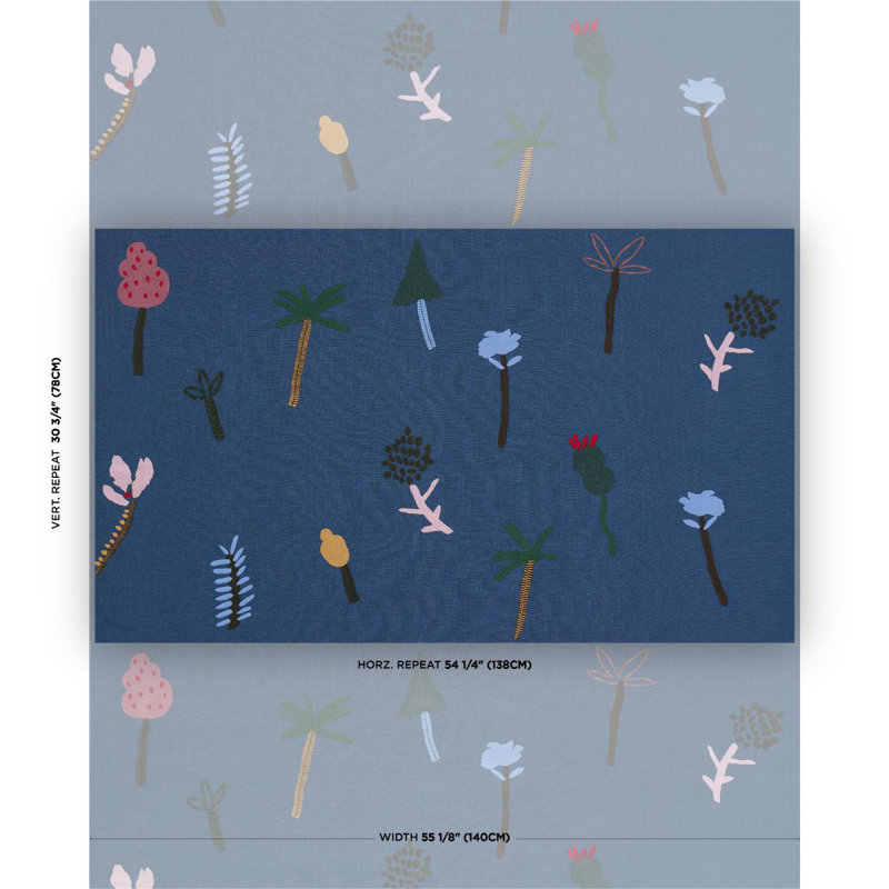 Schumacher X Caroline Z Hurley Tropical Trees Fabric, Blue