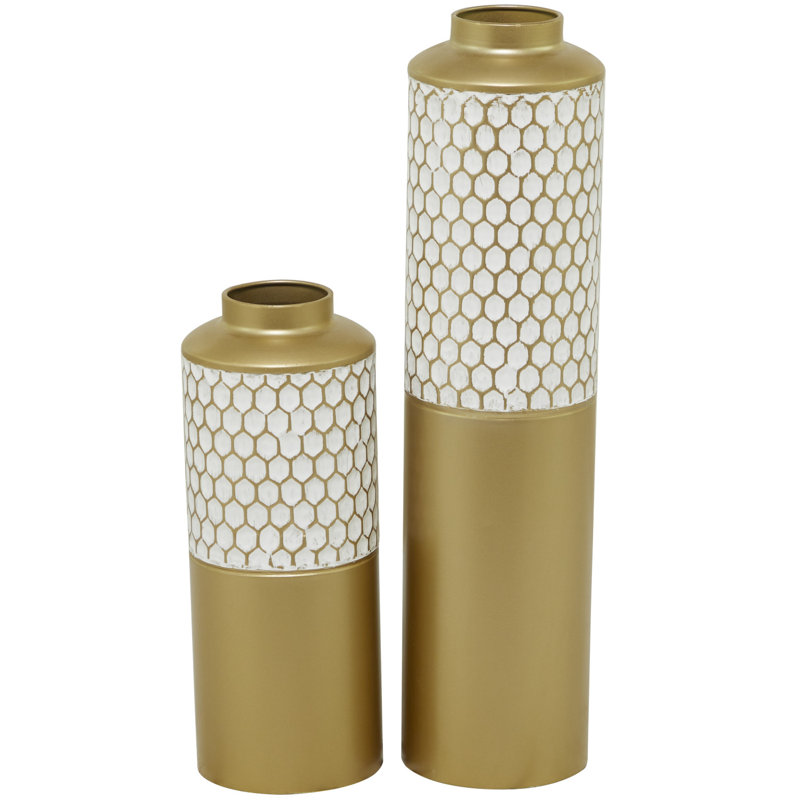 Metal Honeycomb Decorative Vase Set, Gold