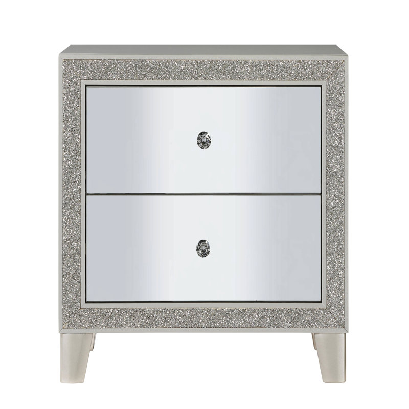 Table de chevet miroir pour chambre à coucher - 2 tiroirs avec doublure en feutre doux 2 po