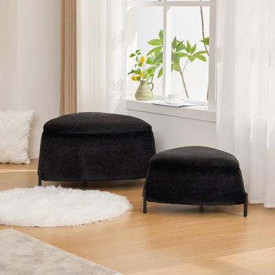 29.9"Wide 2 - Piece Upholstered Storage Ottoman Set Footrest Shoe Changing Stool with Metal Legs,Faux Fur Foot Stool Coffee Side Table With Reversible Lid for Living Room Bedroom Entryway