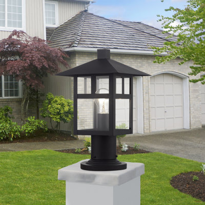 1 Light Satin Gold Large Outdoor Post Top Lantern With Clear Glass