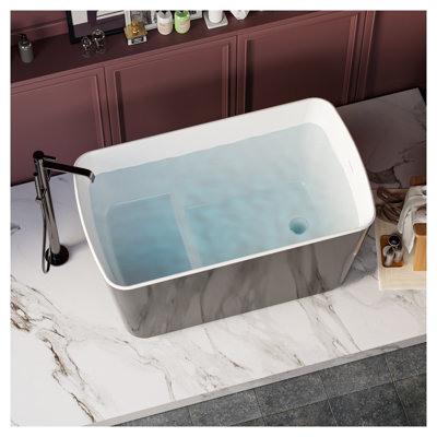 49" x 28" Freestanding Acrylic Soaking Bathtub, Square Japanese Style Deep Soak Tub with Chrome Overflow and Drain, Glossy Black