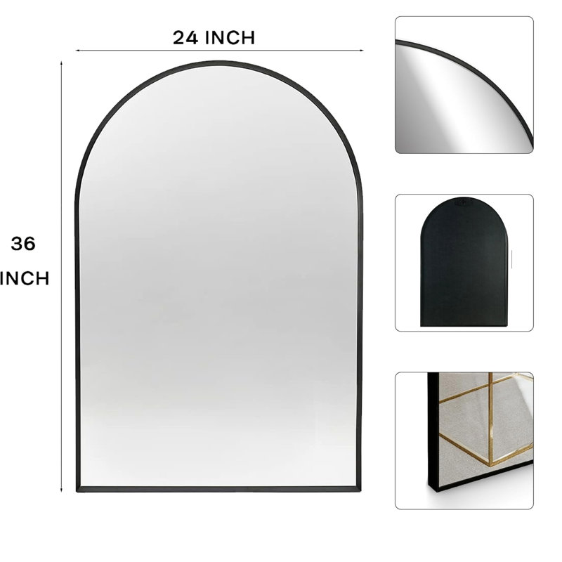 Kolodny Aluminum Arch Wall Mirror, 24" x 36", Black