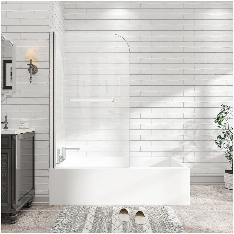 55"-60" W x 60" H Brushed Nickel Reversible Installation Double Bypass Sliding Shower Door Aluminium Alloy Frame Bathtub,1/4"(6MM) Tempered Glass With Nano Explosion-proof Membrance,Easy Installation