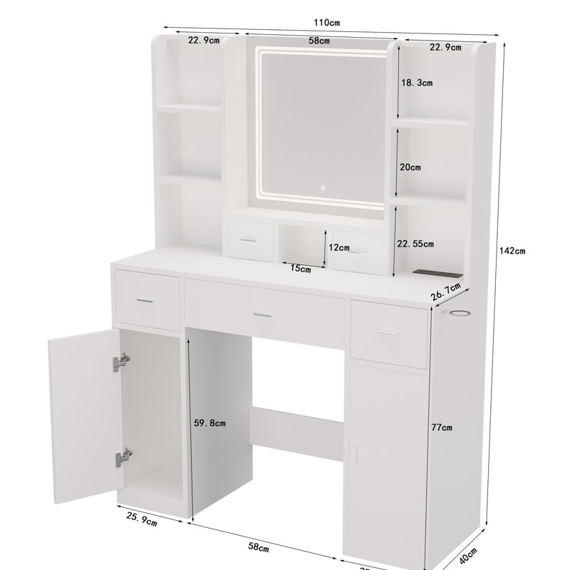 Board Dressing Table With 6 Open Shelves For Bedroom White Efficient Cosmetics Storage