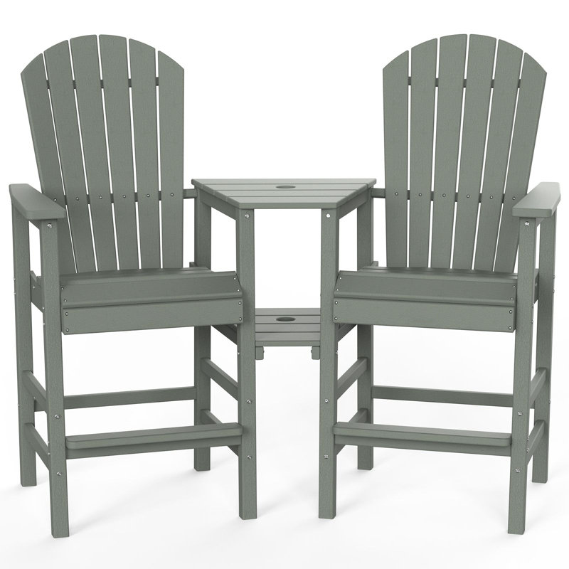 2-Piece Outdoor Adirondack Chairs With Removable Trays, Gray