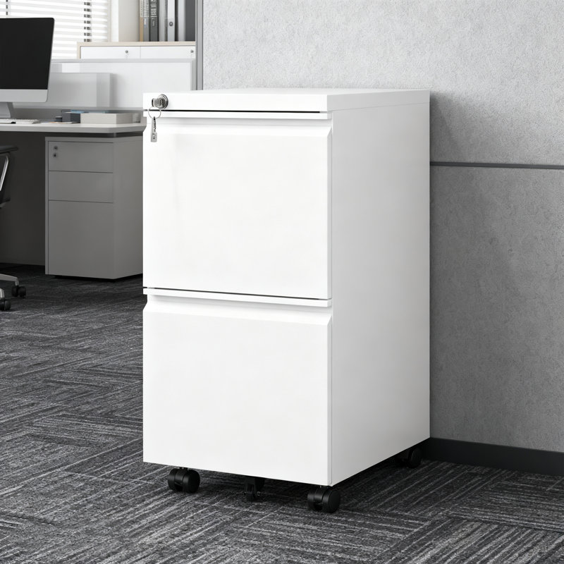 2-Drawer Mobile File Cabinet with Lock, Fully Assembled Rolling Storage for Legal/Letter/A4 Files, Compact Office Organizer