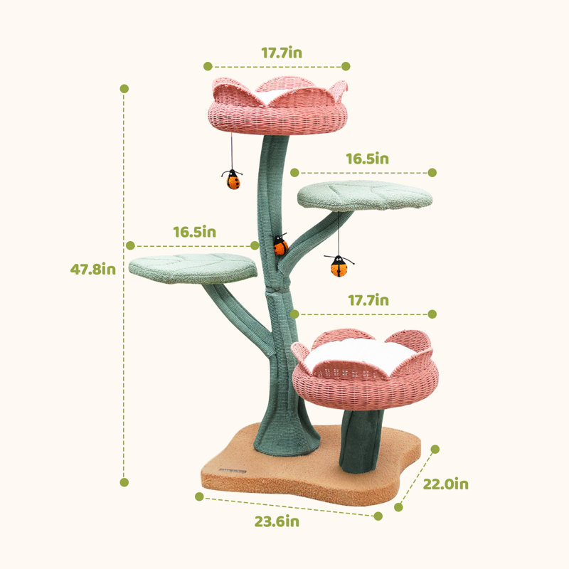 Everhard Tulip Cat Tree with Cat Scratching Posts, Large Cat Tower with Comfy Cat Perch for Indoor Cats, Modern Cat Furniture