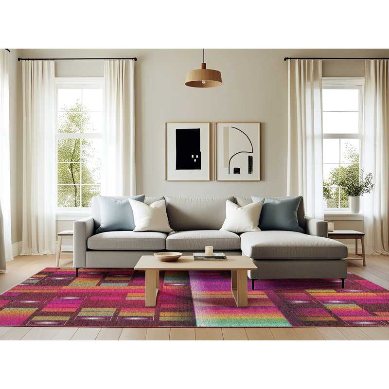 Tapis à motifs rose / rouge, Rectangle 6 pi x 9 pi