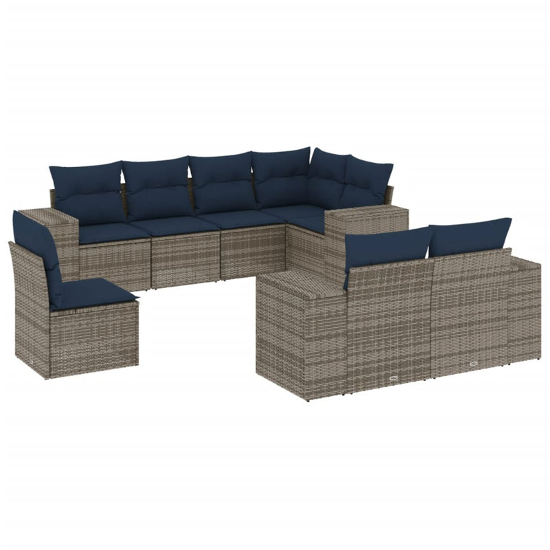  Ensemble de canapé de patio 8 pièces avec coussins en rotin de polyester gris, Gris, Marine