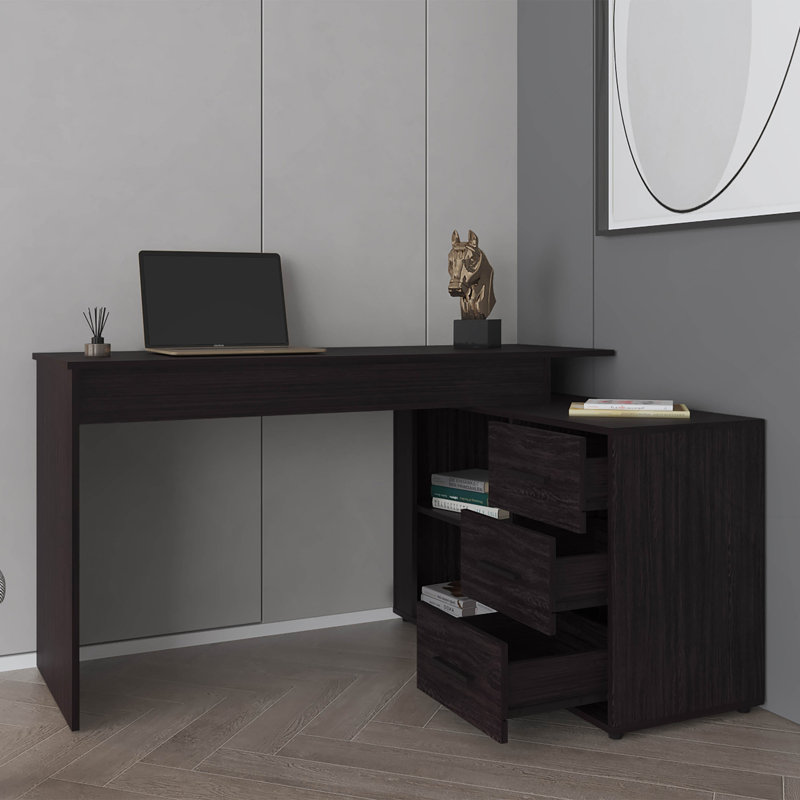 Bureau en L Upton, studio, chambre à coucher, bibliothèque, table d'étude, bureau, noir