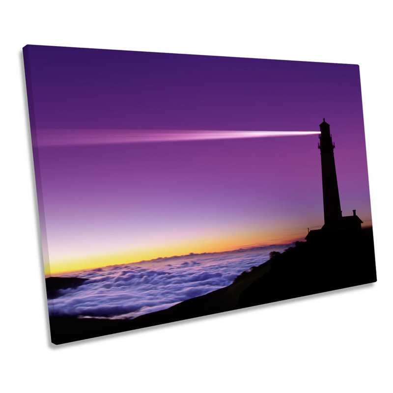 Purple Lighthouse Sunset Beach - Wrapped Canvas Print, 91.4cm H x 137.2cm W x 4cm D