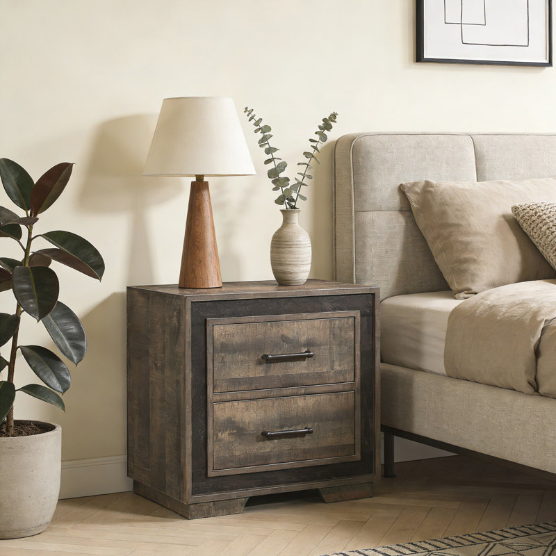 Table de chevet rustique en simili bois gaufré 1pc