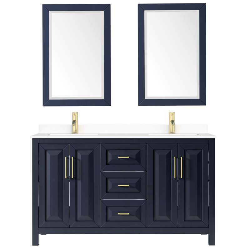 Daria 60'' W Double Vanity, Dark Blue, Brushed Gold