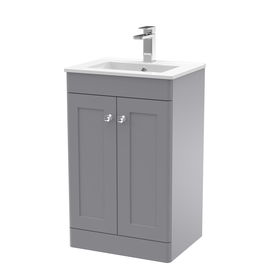 nuie Classique 500mm Floor Standing Vanity Unit with Ceramic Basin - Satin Grey - Image 4