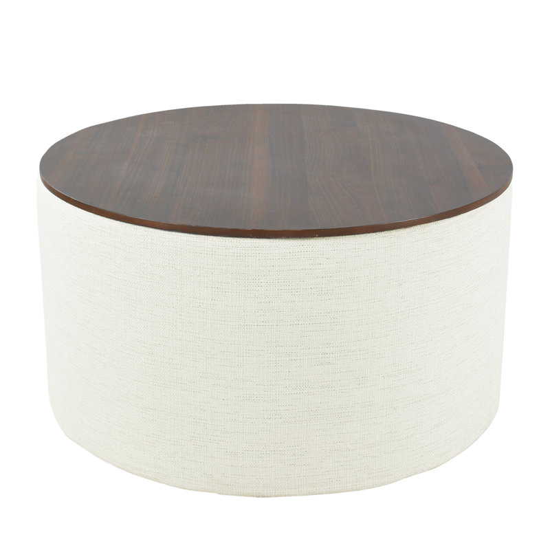 Amaresh Upholstered Ottoman, Stain-resistant Cream LiveSmart/Dark Walnut