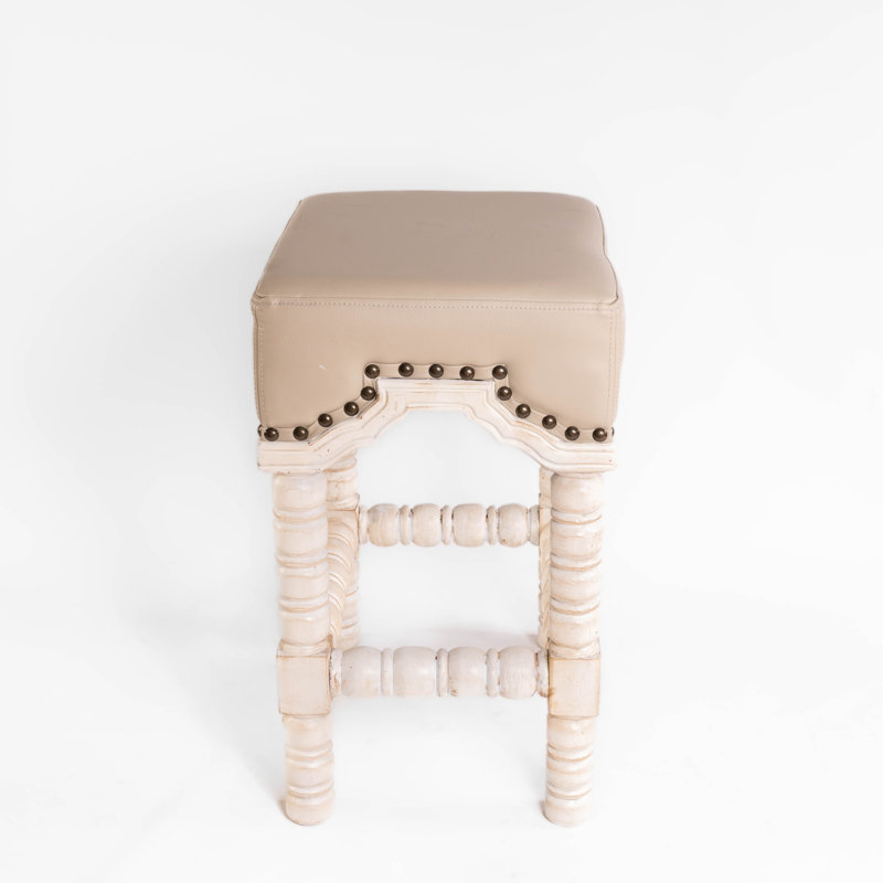 Kamena Upholstered Counter Stool with Solid Wood Frame, Gray Leather, Bar Stool (31" Seat Height)