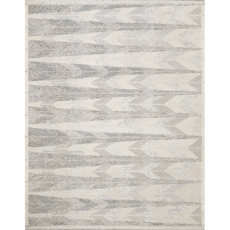 Tapis géométrique tissé à plat à la main étain / argent Evelina, Rectangle 2 pi x 3 pi