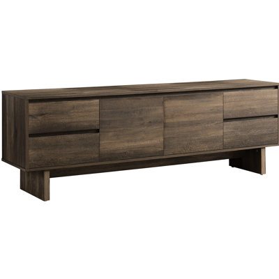 Meuble télé transitionnel de 72 po, console avec rangement, centre de divertissement multimédia en stratifié brun pour centre de 70 à 79 téléviseurs, meuble de rangement et armoire
