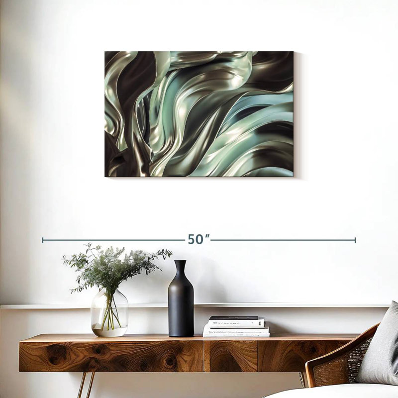 Avery Glossy Silver Fabric Abstract, 20" H x 30" W