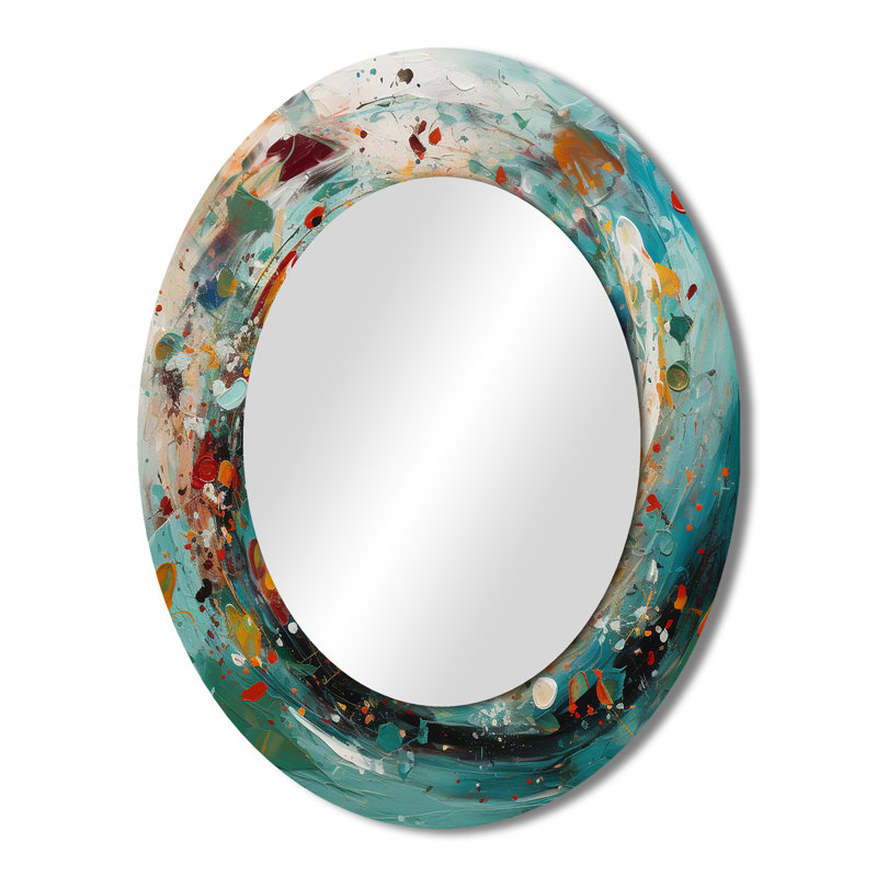 Spiral Marriage Of Electric Amber And Teal II - Modern Oval Wall Mirror, 43" x 33"