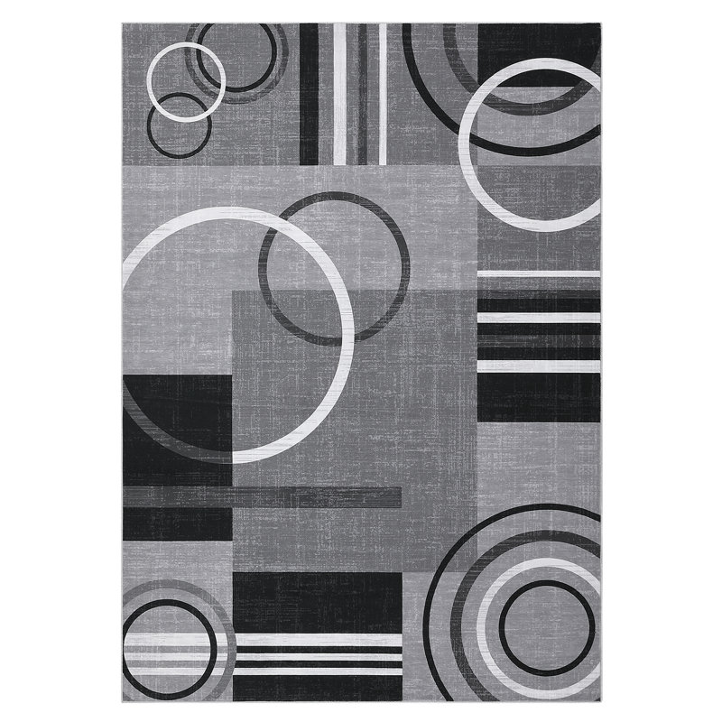 Geometric Machine Washable Rug with Rubber Backing for Living Room Modern Non-Slip Dining Room Rug Easy-Cleaning Floor Carpet for Bedroom