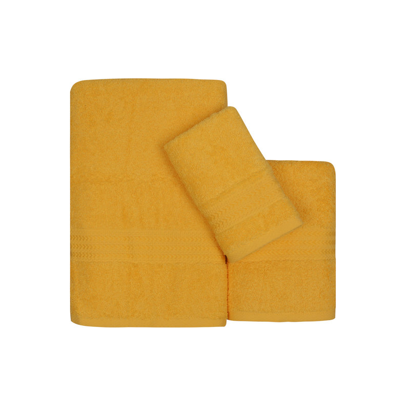 Luxurious 3-Piece Towel Set, Dark Yellow, 11.8 x 19.7 inches Wash Towel, 19.7 x 35.4 inches Hand Towel, 27.6 x 55.1 inches Bath Towel | 100% Cotton, 500 GSM | Machine Washable, Perfect Gift in Special Box