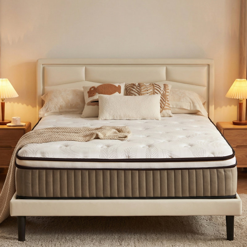 14'' Medium Plush Hybrid Mattress With Leaf Pattern Top – Gel Memory Foam & Pocket Coils, King