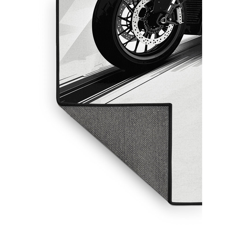 Soft Plush Eddy Trike Motorcycle Modern & Contemporary Geometric Area Rug in Green – Black Binding, 2x5