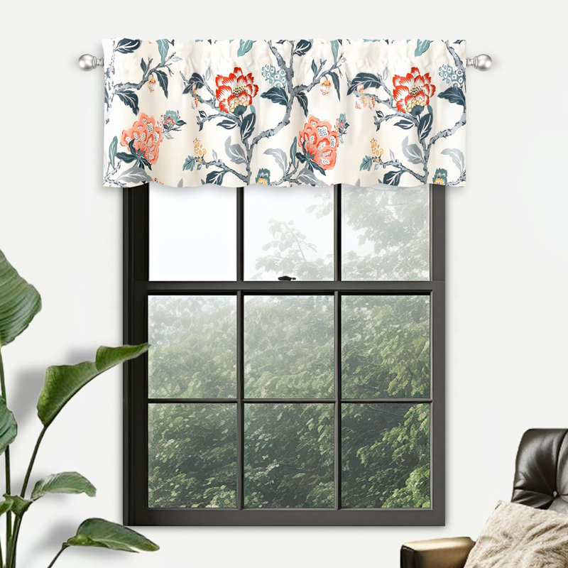 Ada Floral Botanical Print Thermal Insulated Rod Pocket Valance, 52" x 14"