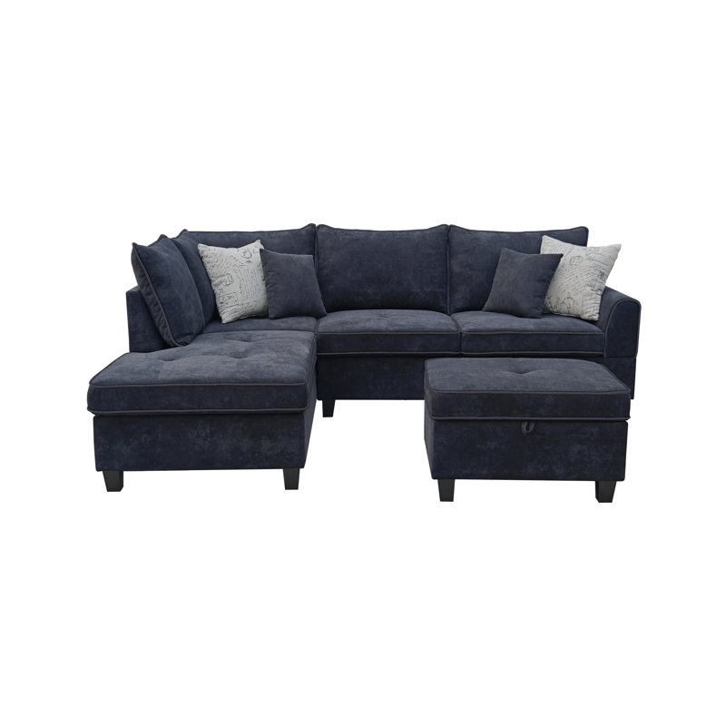 Gabriella 99.5"W Fabric Sectional Sofa With Left-Facing Chaise And Storage Ottoman, Black