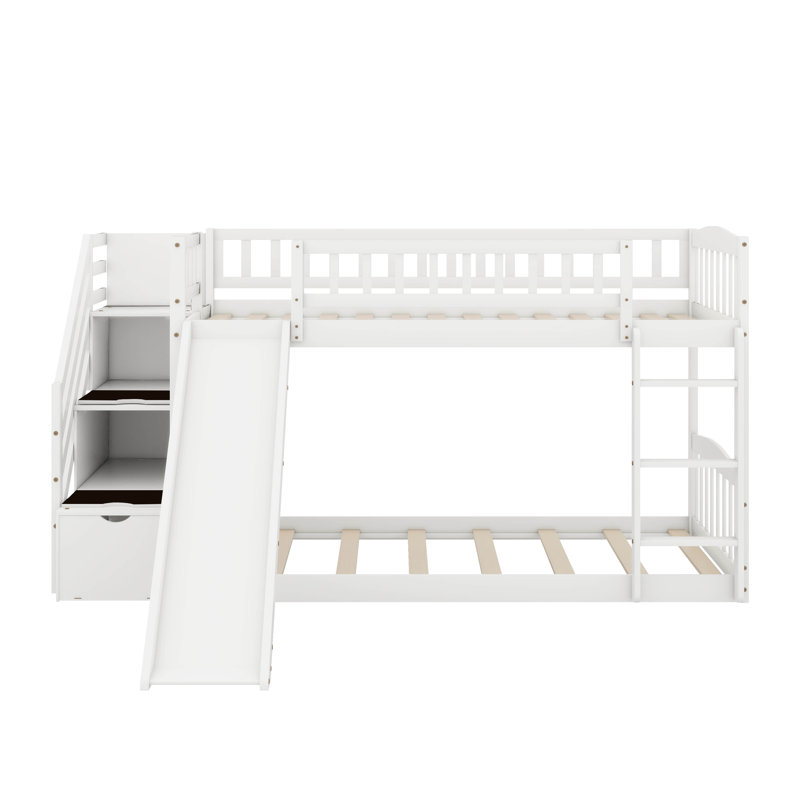 Twin Over Twin Bunk Bed With Slide, White