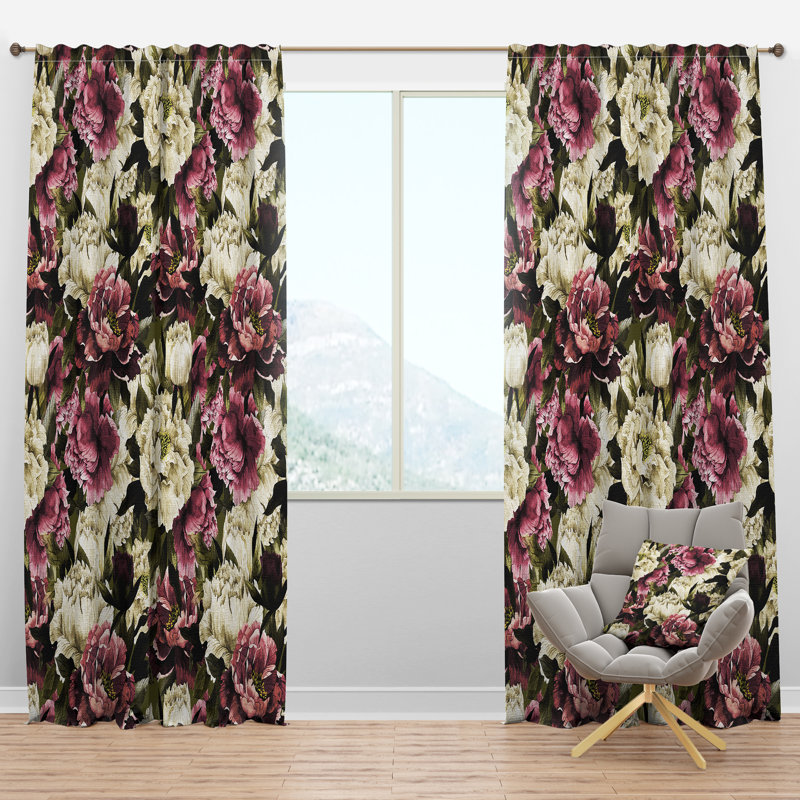 Panneau de rideau simple semi-diaphane avec passe-tringle Blossoming, l 52 po x L 90 po