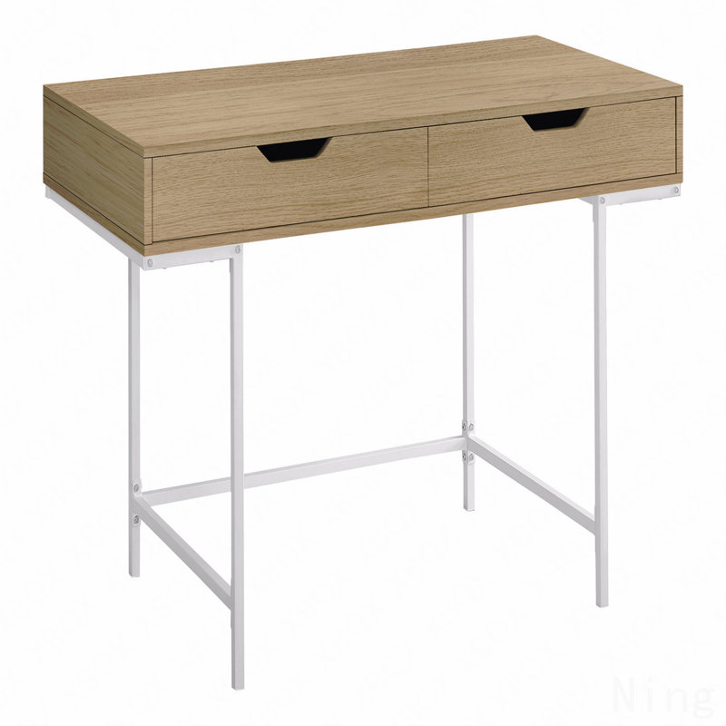 Bureau d'ordinateur, bureau personnel, ordinateur portable, tiroirs de rangement, L 48 po, travail, stratifié naturel, métal blanc, contemporain, moderne